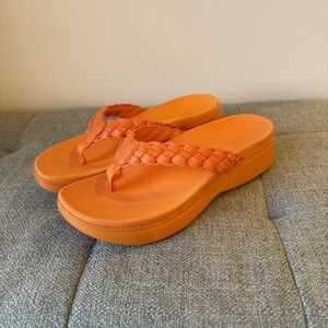 Vionic Womens Ortho SlipOn/FlipFlop Sunrise Orange Thong Braided Platform Sz9